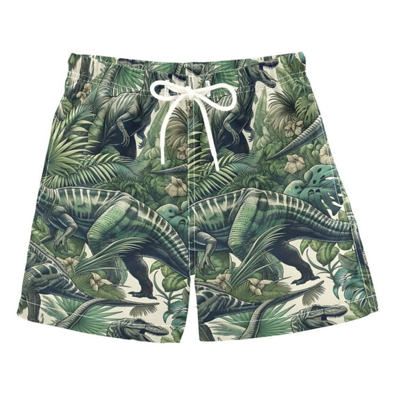 joogoo Boys Swim Trunks Dinosaurs in Tropical Plant Beach Board Shorts Drawstring Swimsuit 5T