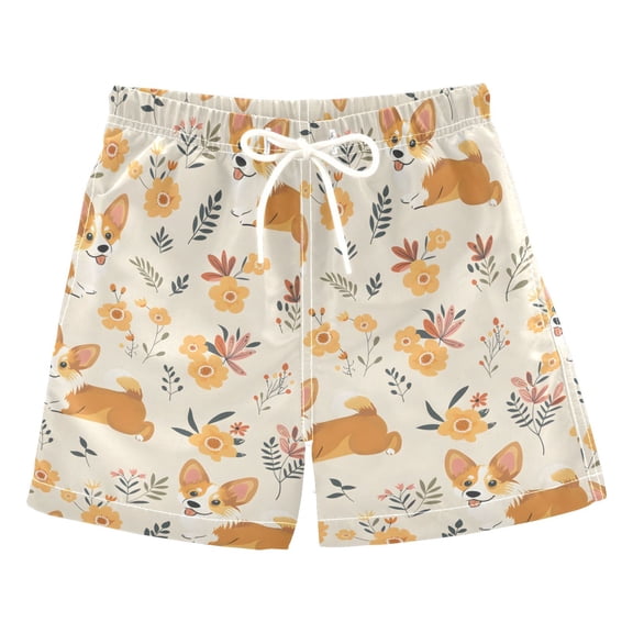 joogoo Boys Swim Trunks Dog and Flowers Funny Beach Board Shorts Drawstring Swimsuit 5T
