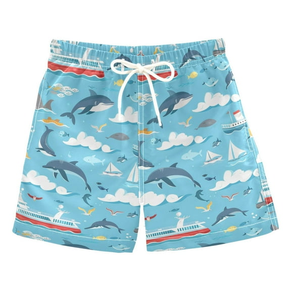 joogoo Boys Swim Trunks Dolphin on Ocean Beach Board Shorts Drawstring Swimsuit 2T