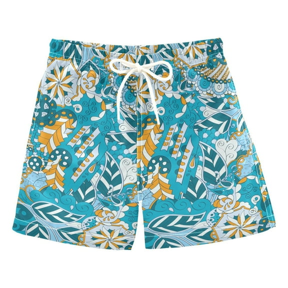 joogoo Boys Swim Trunks Ethnic Abstract Curved Beach Board Shorts Drawstring Swimsuit 2T