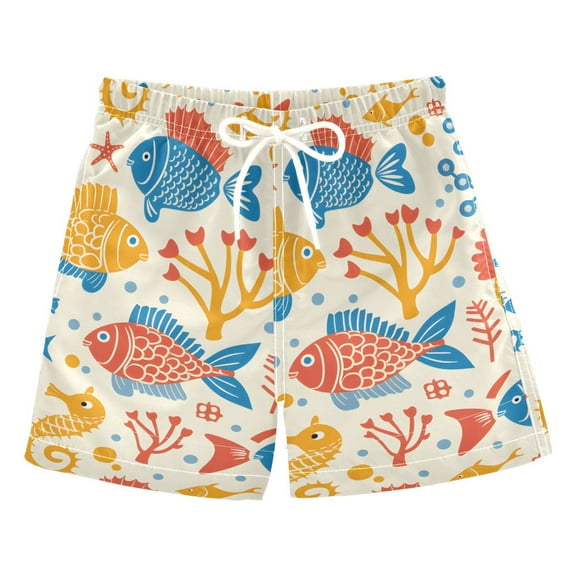 joogoo Boys Swim Trunks Fish and Seahorse Beach Board Shorts Drawstring Swimsuit 2T