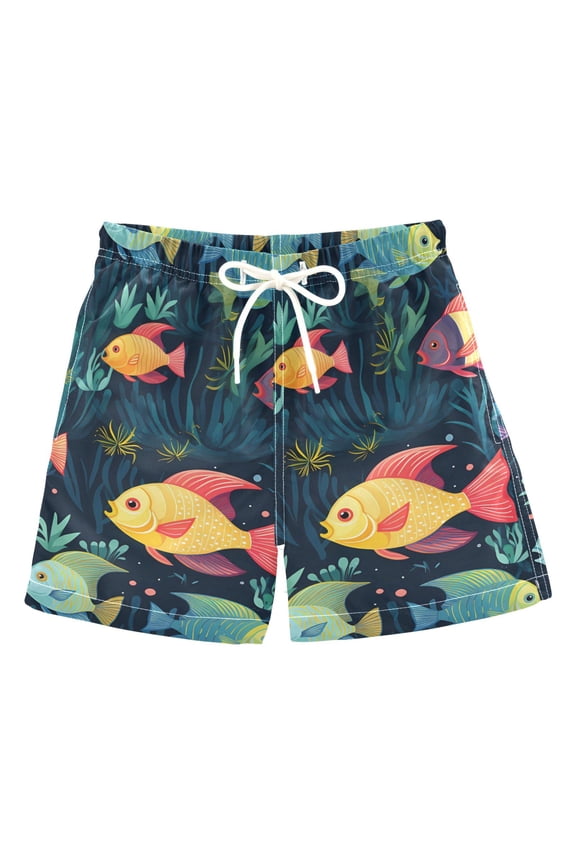 Boys Swim Trunks Fishes Beach Board Shorts Drawstring Swimsuit L