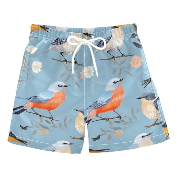 joogoo Boys Swim Trunks Floral and Birds Beach Board Shorts Drawstring Swimsuit 4T