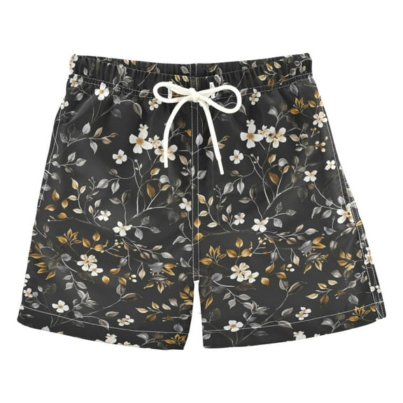 joogoo Boys Swim Trunks Flower on Black Beach Board Shorts Drawstring Swimsuit 3T