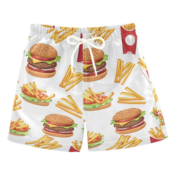 joogoo Boys Swim Trunks French Fries and Hamburger Beach Board Shorts Drawstring Swimsuit 3T