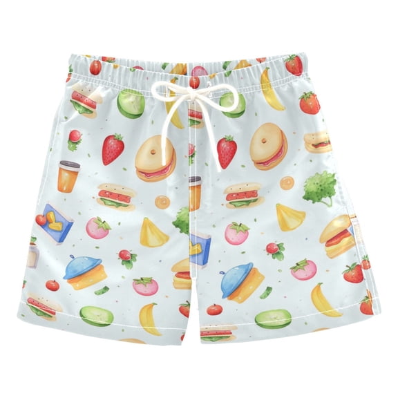 joogoo Boys Swim Trunks Fruits Hamburgers Beach Board Shorts Drawstring Swimsuit L