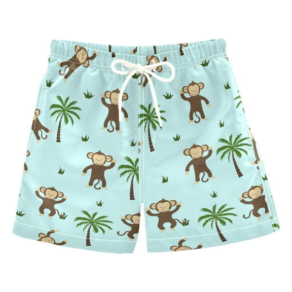 joogoo Boys Swim Trunks Funny Monkey and Tree Palm Beach Board Shorts Drawstring Swimsuit 4T