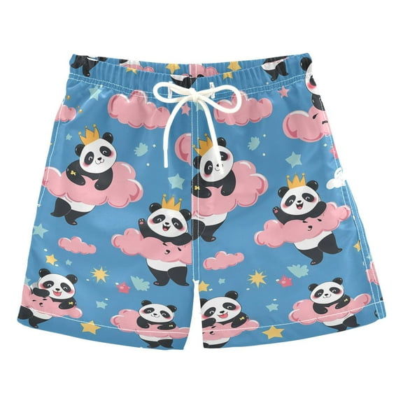 joogoo Boys Swim Trunks Funny Pandas and Cloud Beach Board Shorts Drawstring Swimsuit XL