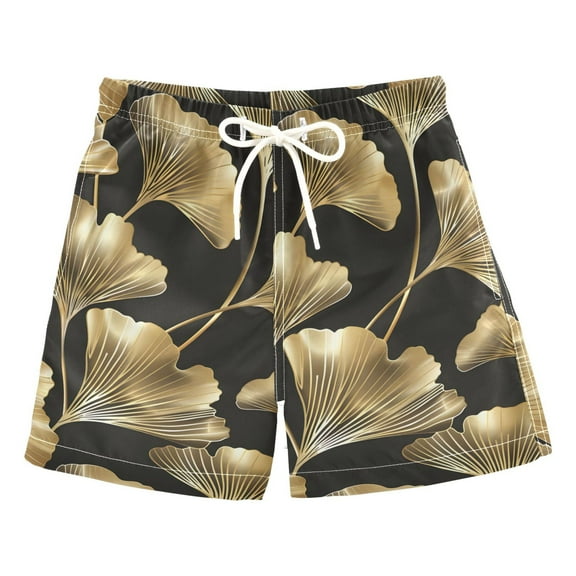 joogoo Boys Swim Trunks Golden Leaf Beach Board Shorts Drawstring Swimsuit 2T