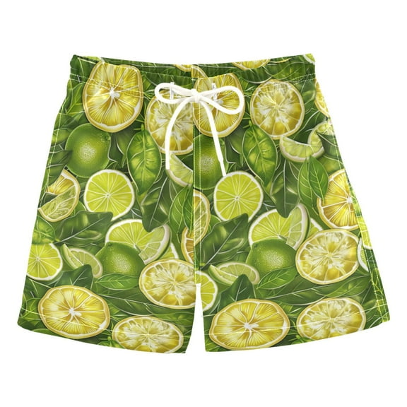 joogoo Boys Swim Trunks Green Lemon with Leaves Beach Board Shorts Drawstring Swimsuit 3T
