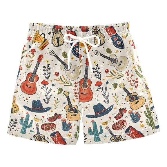 joogoo Boys Swim Trunks Guitar and Boot Beach Board Shorts Drawstring Swimsuit 5T