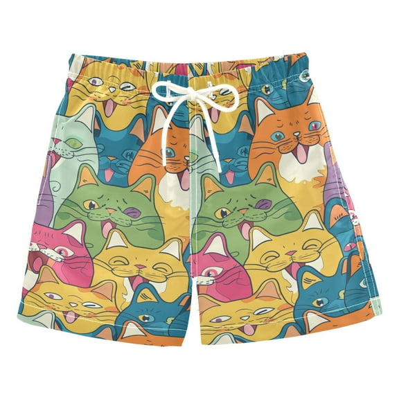 joogoo Boys Swim Trunks Happy Cat Faces Beach Board Shorts Drawstring Swimsuit 4T