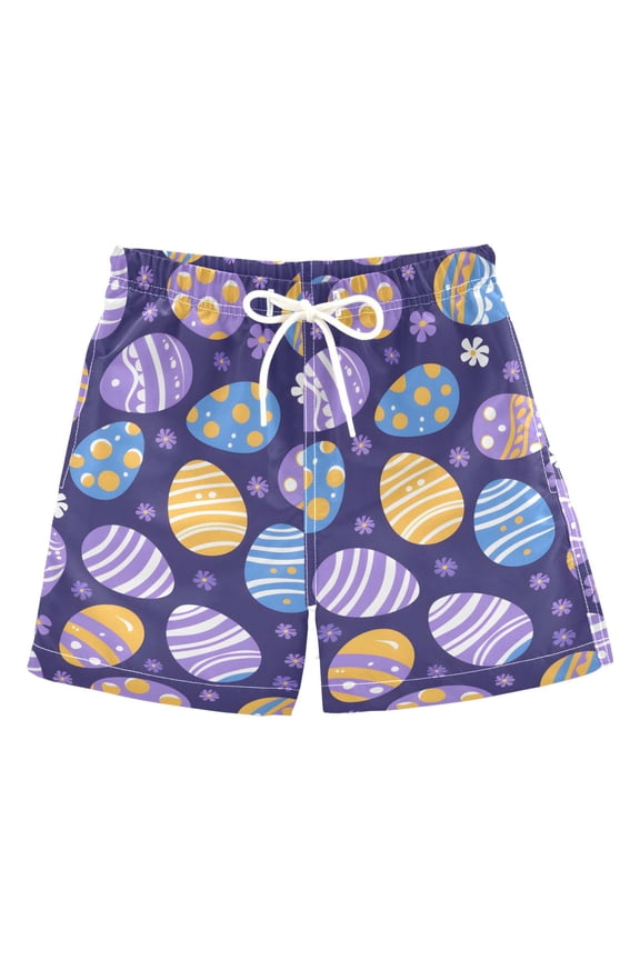 Boys Swim Trunks Happy Easter Cute Eggs Beach Board Shorts Drawstring Swimsuit L