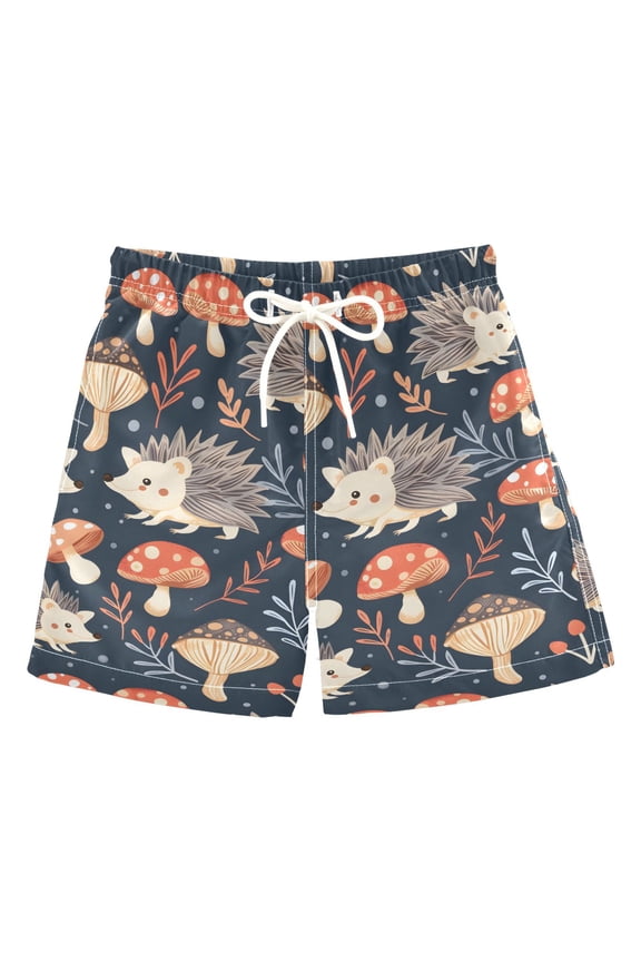 Boys Swim Trunks Hedgehog and Mushrooms Beach Board Shorts Drawstring Swimsuit S