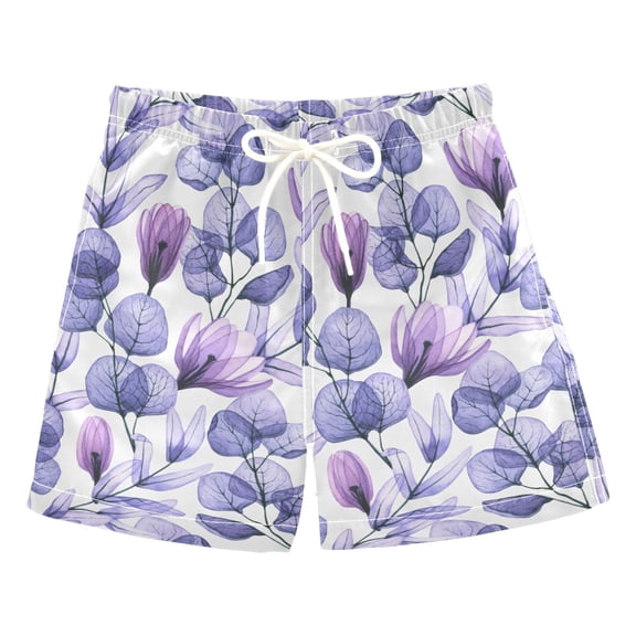 joogoo Boys Swim Trunks Leaves and Flowers Purple Beach Board Shorts Drawstring Swimsuit 2T