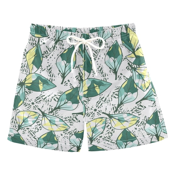 joogoo Boys Swim Trunks Leaves with Splashes Beach Board Shorts Drawstring Swimsuit XS