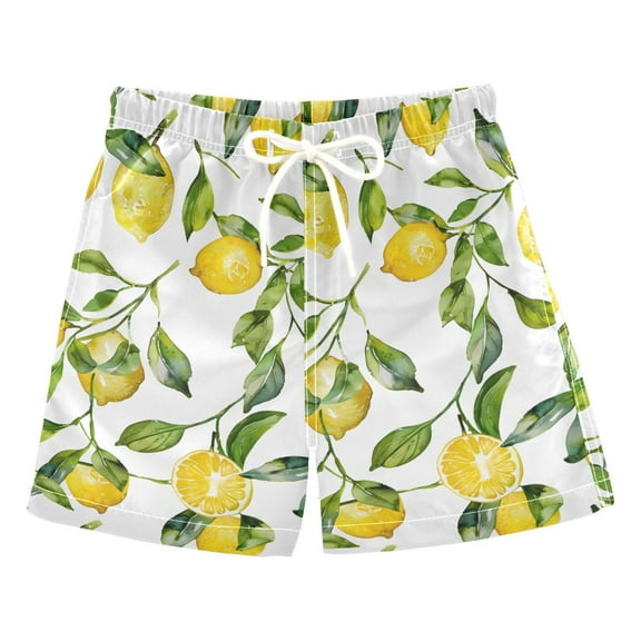 joogoo Boys Swim Trunks Lemon and Leaves Beach Board Shorts Drawstring Swimsuit S