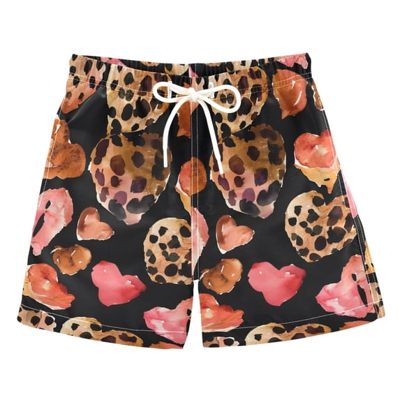 joogoo Boys Swim Trunks Leopard and Heart Beach Board Shorts Drawstring Swimsuit 2T