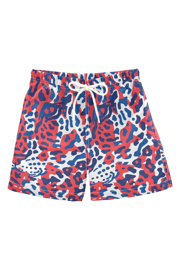 Boys Swim Trunks Leopard with Red Beach Board Shorts Drawstring Swimsuit 2T