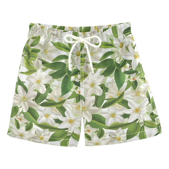 joogoo Boys Swim Trunks Lily Flower and Leaves Beach Board Shorts Drawstring Swimsuit 2T
