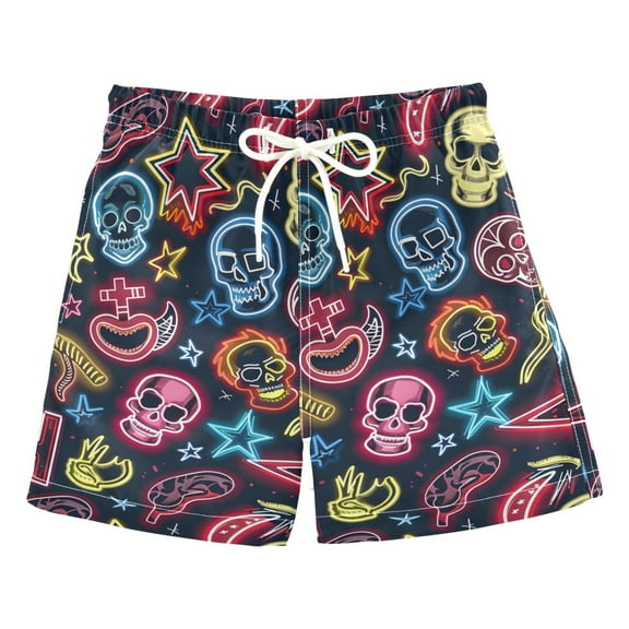 joogoo Boys Swim Trunks Magic Skeleton Beach Board Shorts Drawstring Swimsuit S