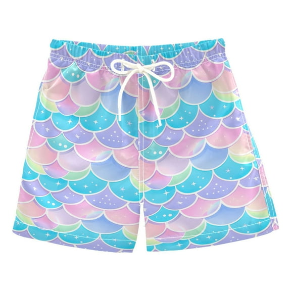 joogoo Boys Swim Trunks Mermaid Scales Beach Board Shorts Drawstring Swimsuit 5T
