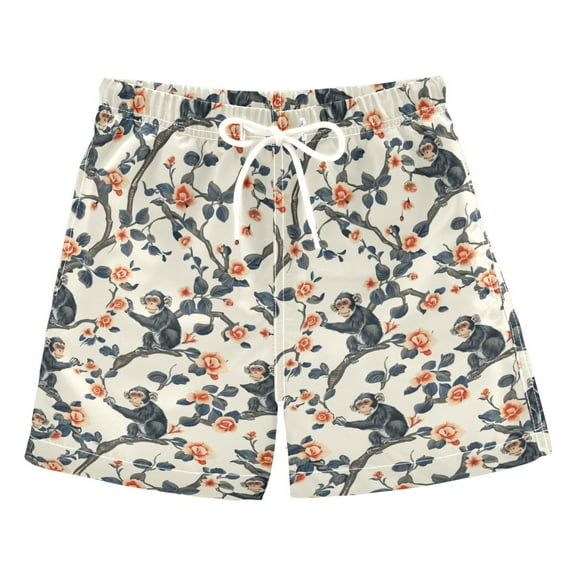 joogoo Boys Swim Trunks Monkey on Branches Beach Board Shorts Drawstring Swimsuit XS