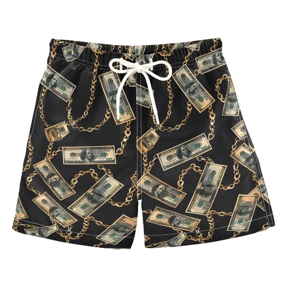 joogoo Boys Swim Trunks One Hundred Dollar Bills with Chain Beach Board Shorts Drawstring Swimsuit S