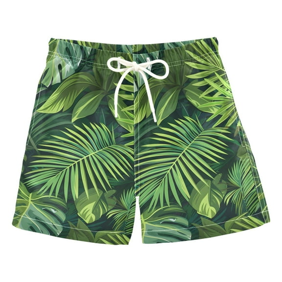 joogoo Boys Swim Trunks Palm Leaf Plant Beach Board Shorts Drawstring Swimsuit XL