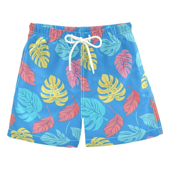 joogoo Boys Swim Trunks Palm Leaf Summer Beach Board Shorts Drawstring Swimsuit 3T