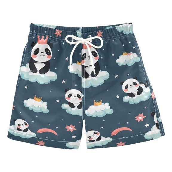 joogoo Boys Swim Trunks Pandas with Crown on Cloud Beach Board Shorts Drawstring Swimsuit 5T