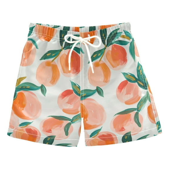 joogoo Boys Swim Trunks Peach Fruit Beach Board Shorts Drawstring Swimsuit L