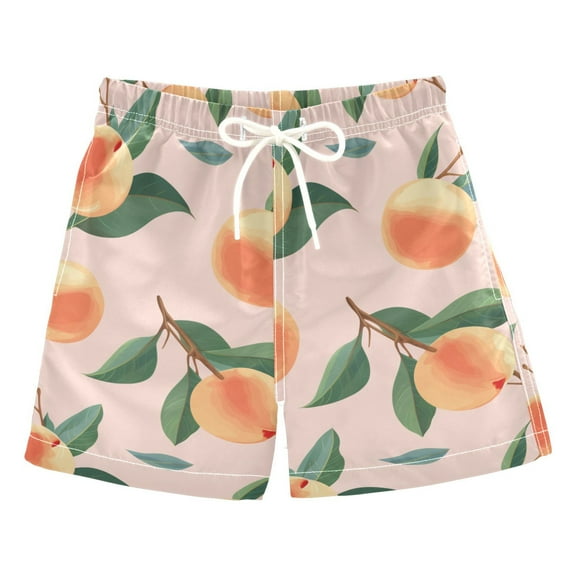 joogoo Boys Swim Trunks Peach Leaves Beach Board Shorts Drawstring Swimsuit 5T