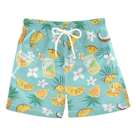joogoo Boys Swim Trunks Pineapple Juice Floral Beach Board Shorts Drawstring Swimsuit 3T