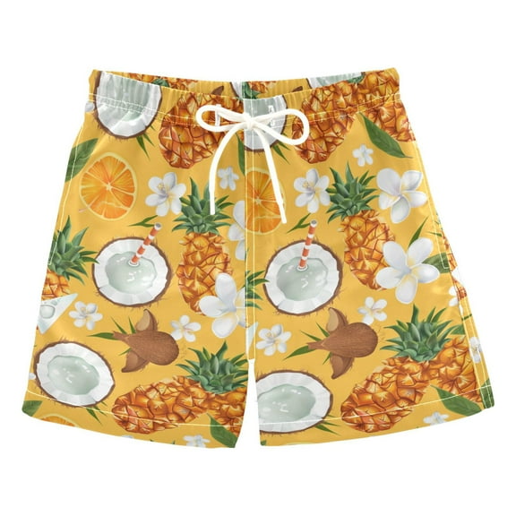 joogoo Boys Swim Trunks Pineapple Orange Coconut Beach Board Shorts Drawstring Swimsuit 5T