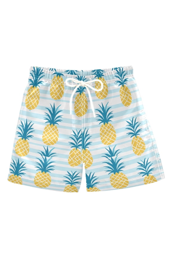 Boys Swim Trunks Pineapple Stripe Beach Board Shorts Drawstring Swimsuit M