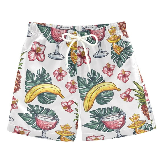 joogoo Boys Swim Trunks Pineapple and Palm Leaves Beach Board Shorts Drawstring Swimsuit S