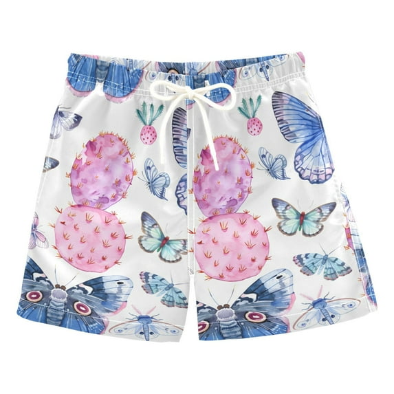 joogoo Boys Swim Trunks Pink Cactus and Butterflies Beach Board Shorts Drawstring Swimsuit 4T