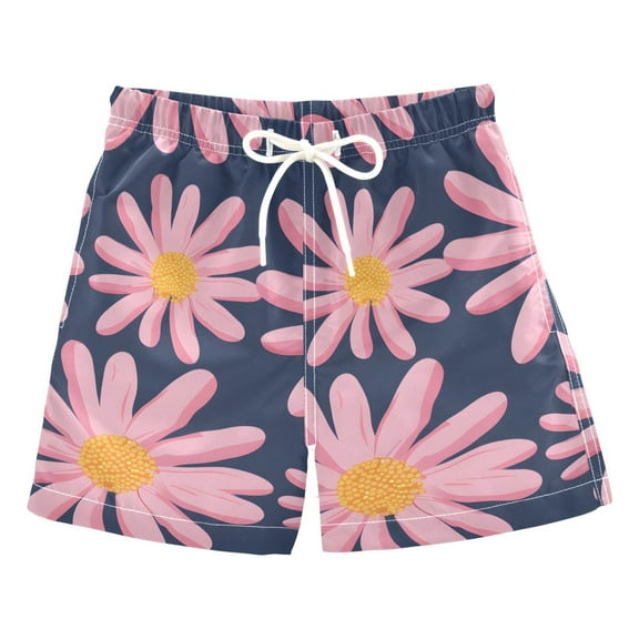joogoo Boys Swim Trunks Pink Daisy Floral Beach Board Shorts Drawstring Swimsuit 2T
