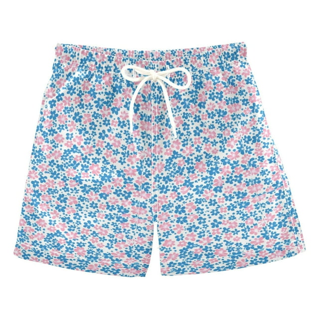joogoo Boys Swim Trunks Pink and Blue Floral Beach Board Shorts Drawstring Swimsuit 3T