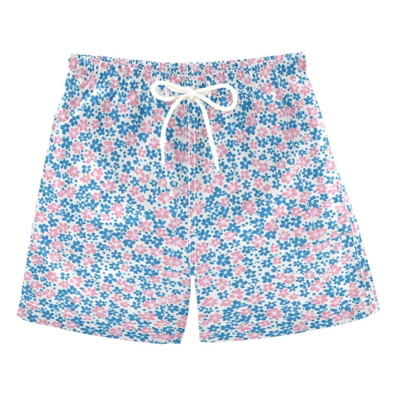 joogoo Boys Swim Trunks Pink and Blue Floral Beach Board Shorts Drawstring Swimsuit 5T