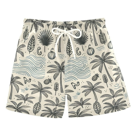 joogoo Boys Swim Trunks Retro Coconut Tree Beach Board Shorts Drawstring Swimsuit 4T