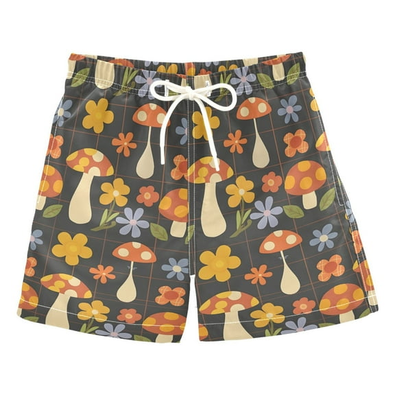 joogoo Boys Swim Trunks Retro Flowers and Mushrooms Beach Board Shorts Drawstring Swimsuit 3T