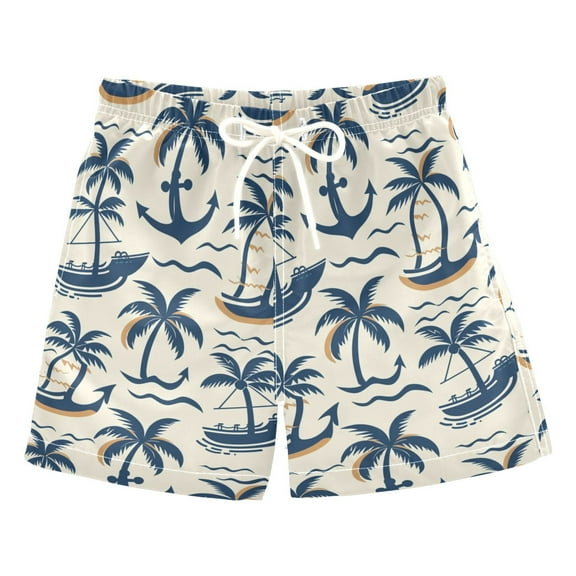 joogoo Boys Swim Trunks Retro Summer Palm Tree Beach Board Shorts Drawstring Swimsuit 4T