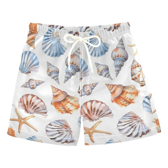 joogoo Boys Swim Trunks Sea Shell Coach Beach Board Shorts Drawstring Swimsuit 4T