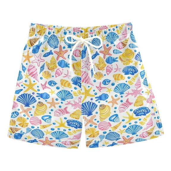 joogoo Boys Swim Trunks Sea Stars and Shells Beach Board Shorts Drawstring Swimsuit 2T