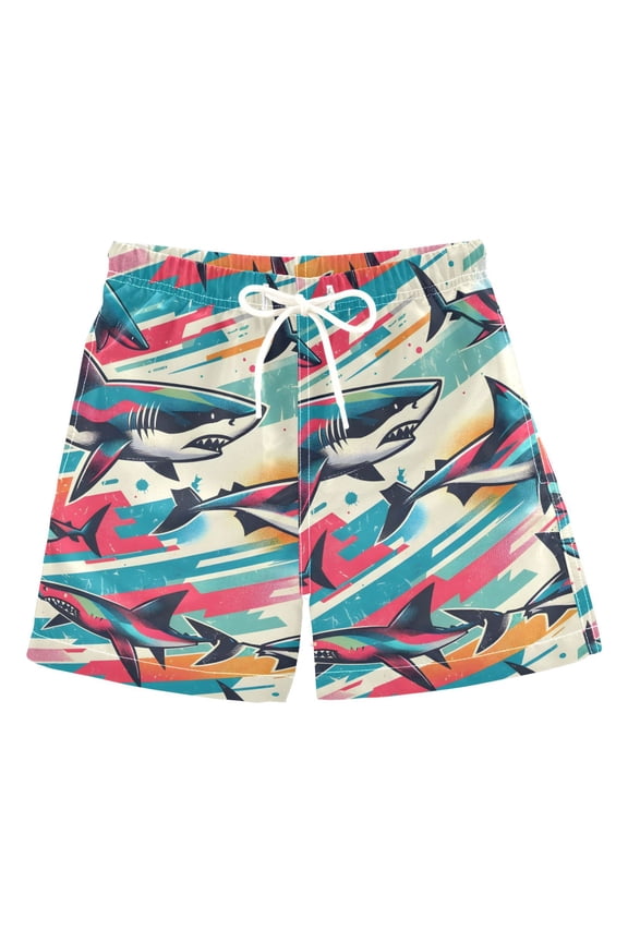 Boys Swim Trunks Seamless Magic Sharks Beach Board Shorts Drawstring Swimsuit 5T