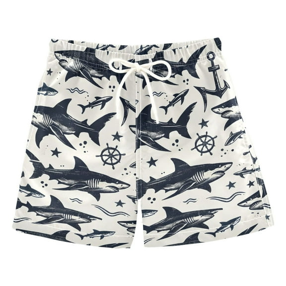 joogoo Boys Swim Trunks Seamless Sketch Shark Pattern Beach Board Shorts Drawstring Swimsuit 3T