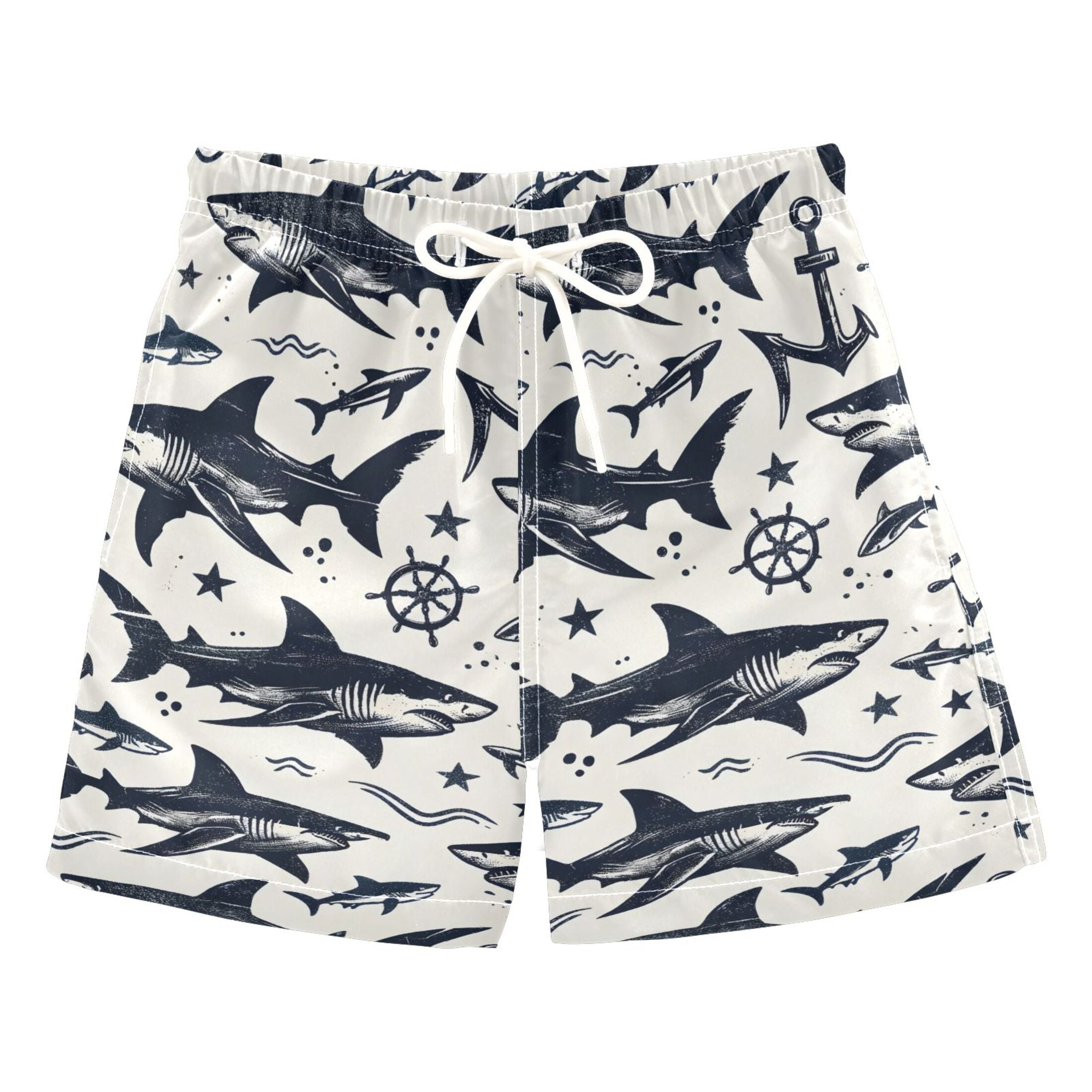 joogoo Boys Swim Trunks Seamless Sketch Shark Pattern Beach Board ...