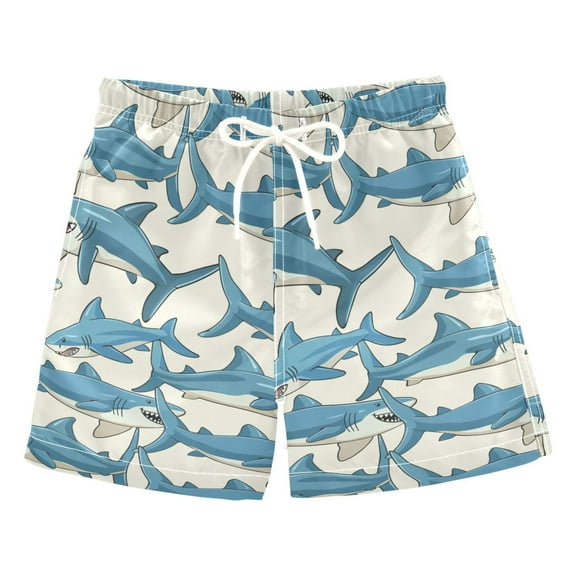 joogoo Boys Swim Trunks Shark on Beige Beach Board Shorts Drawstring Swimsuit 4T